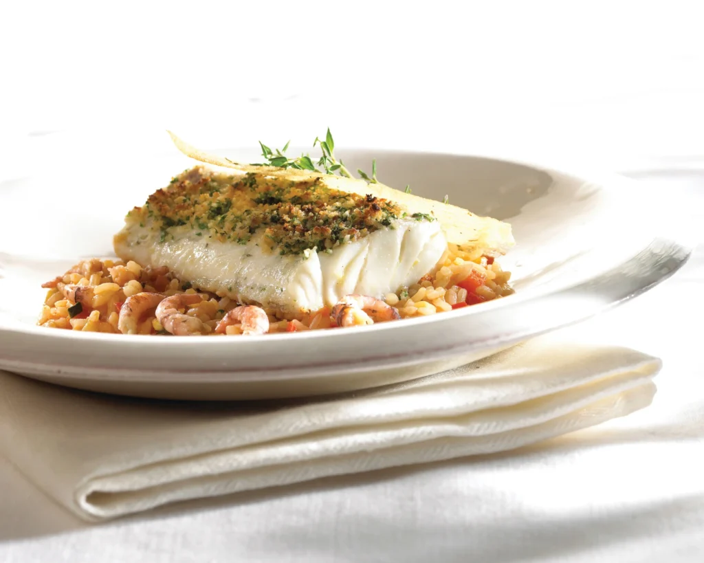 Pavé De Cabillaud Et Son Risotto De Chou Fleur, Sauce Au Fumet Brun